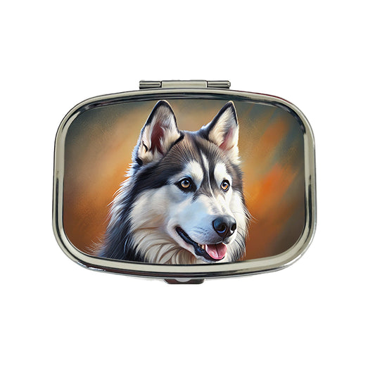 Siberian Husky Dog Illustration Travel Pill Box Case