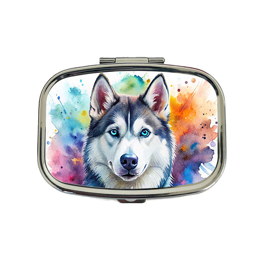 Siberian Husky Dog Watercolor Style Travel Pill Box Case