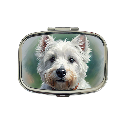 West Highland White Terrier Westie Dog Illustration Travel Pill Box Case