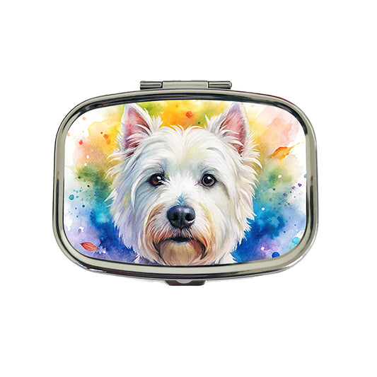 West Highland White Terrier Westie Dog Watercolor Style Travel Pill Box Case