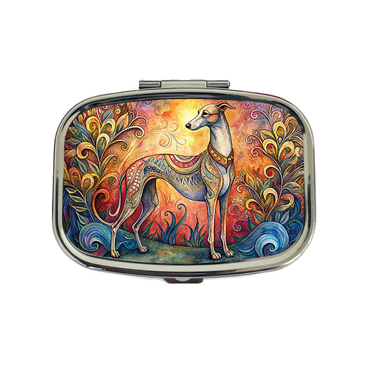 Whippet Dog Bohemian Art Travel Pill Box Case