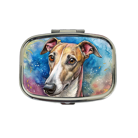 Whippet Dog Illustration Travel Pill Box Case