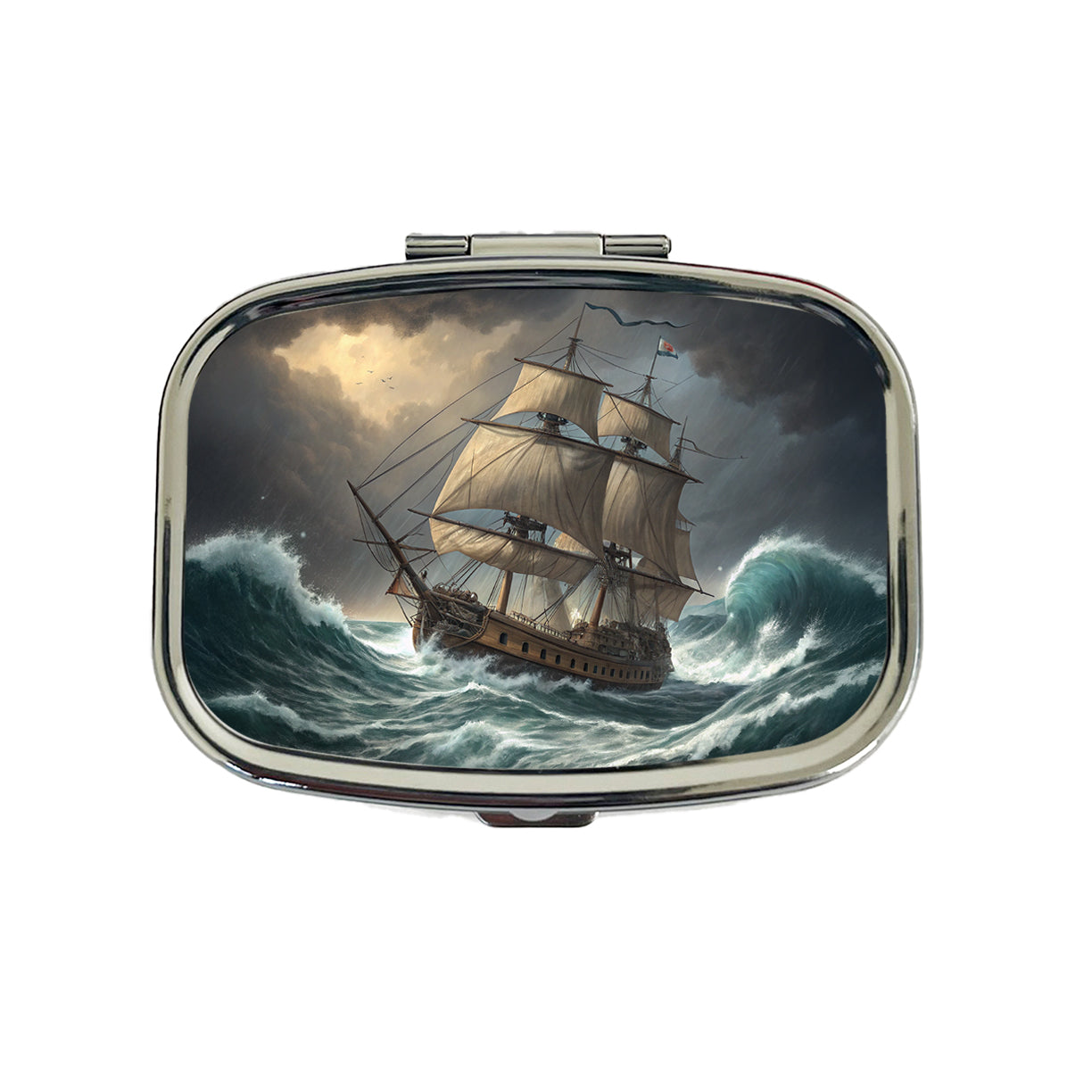 18th Century Sailing Ship Frigate In A Stormy Sea Travel Pill Box Case