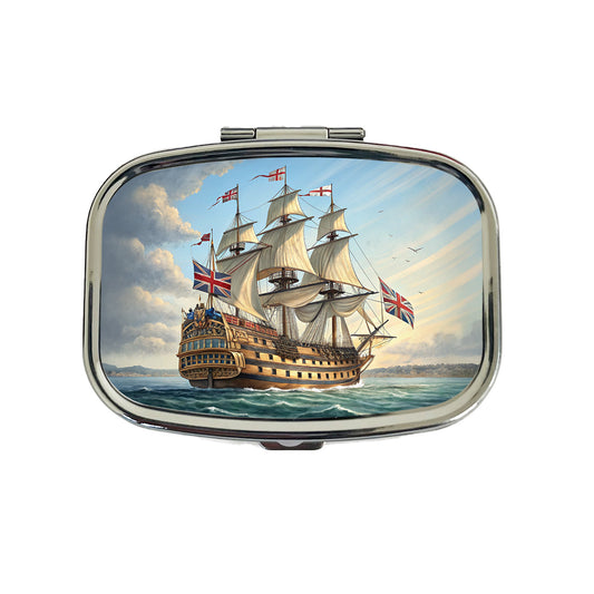 18th Century Warship British Sailing Ship Of The Line Travel Pill Box Case