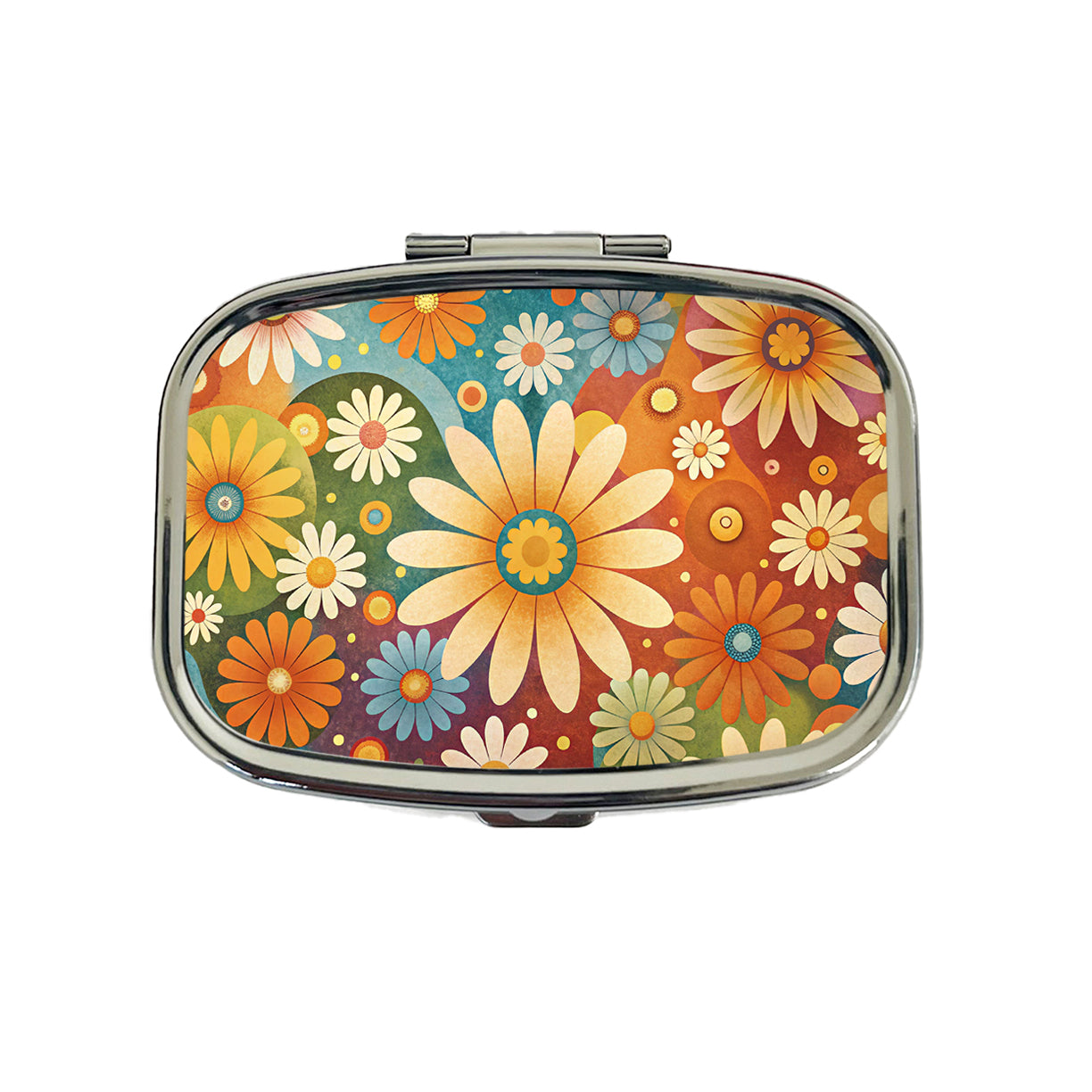 70's Retro Groovy Hippie Daisies Floral Design Travel Pill Box Case