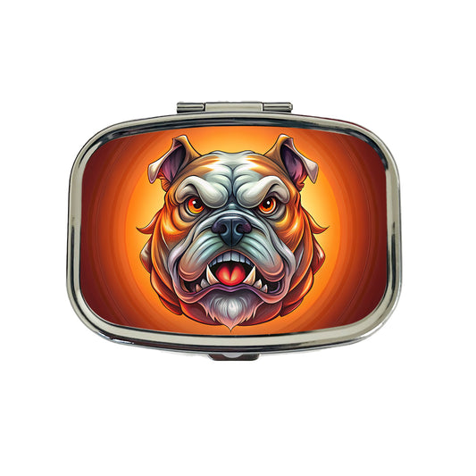 Angry Bulldog Cartoon Face Travel Pill Box Case