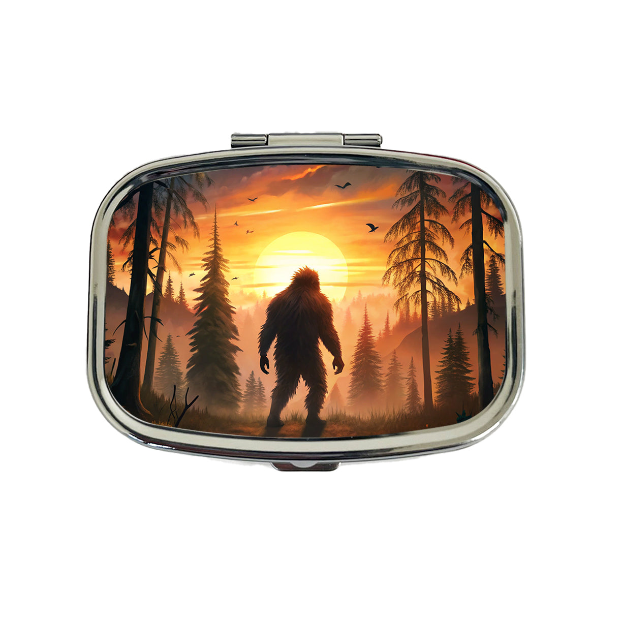 Bigfoot Walking In The Woods At Sunset Travel Pill Box Case