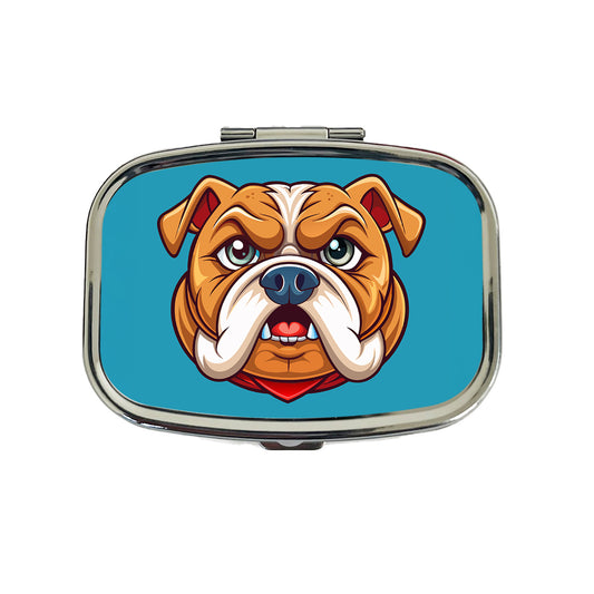 Bulldog Face Mascot Cartoon Travel Pill Box Case