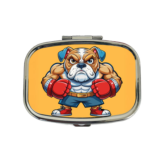 Bulldog With Boxing Gloves Cartoon Travel Pill Box Case