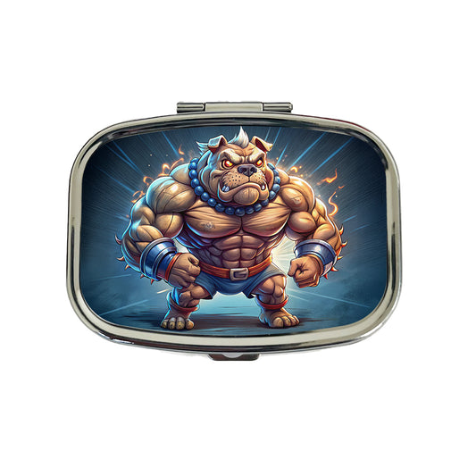 Bulldog With Huge Muscles Cartoon Travel Pill Box Case
