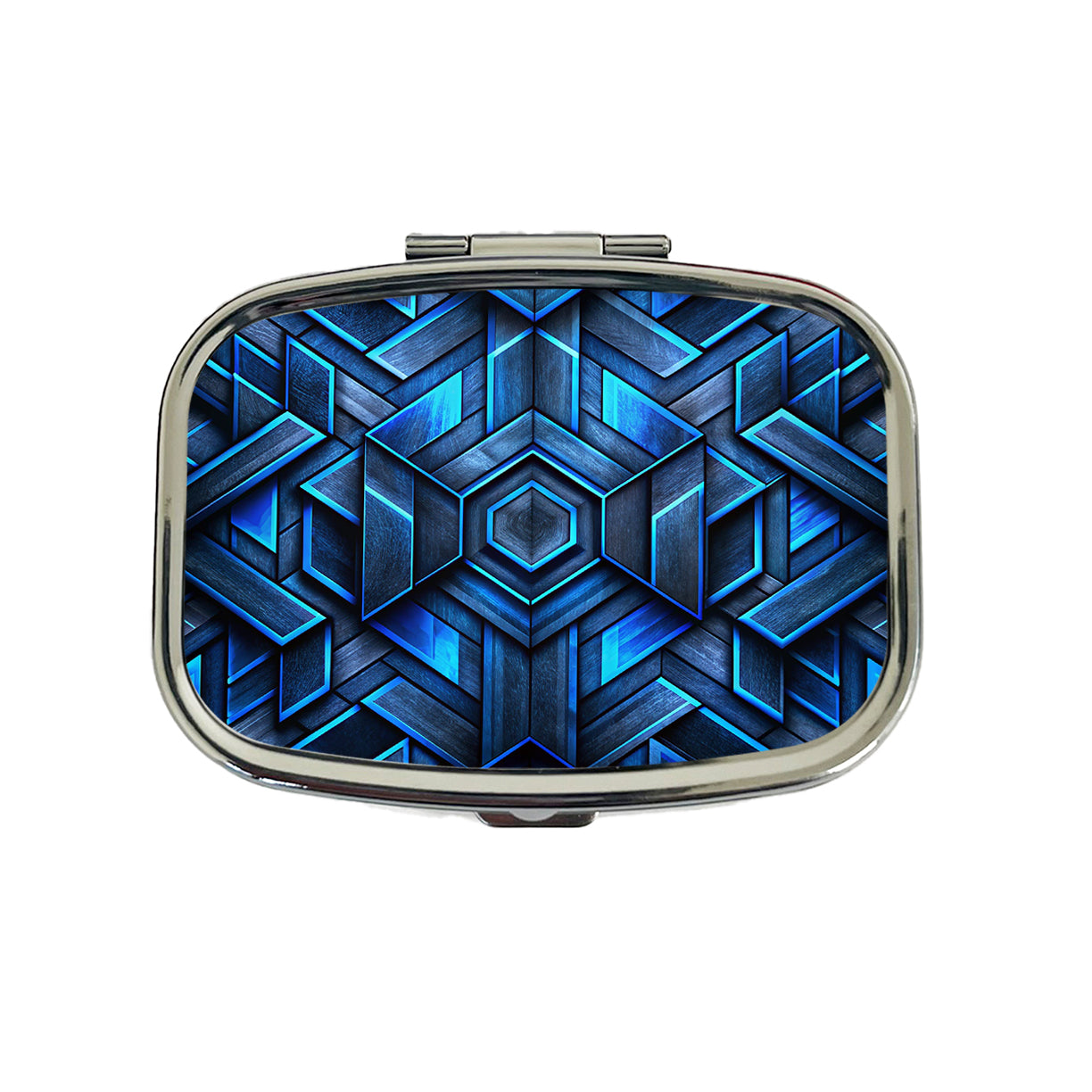 Chunky Angular Black And Blue Design Pattern Travel Pill Box Case