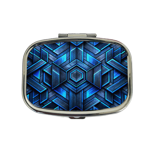 Chunky Angular Black And Blue Design Pattern Travel Pill Box Case