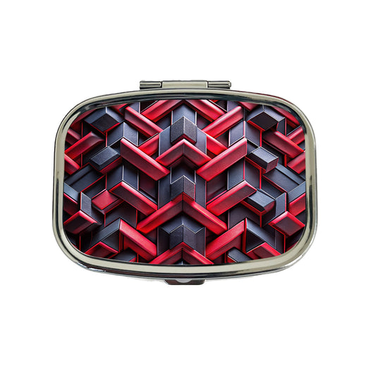 Chunky Angular Black And Red Design Pattern Travel Pill Box Case
