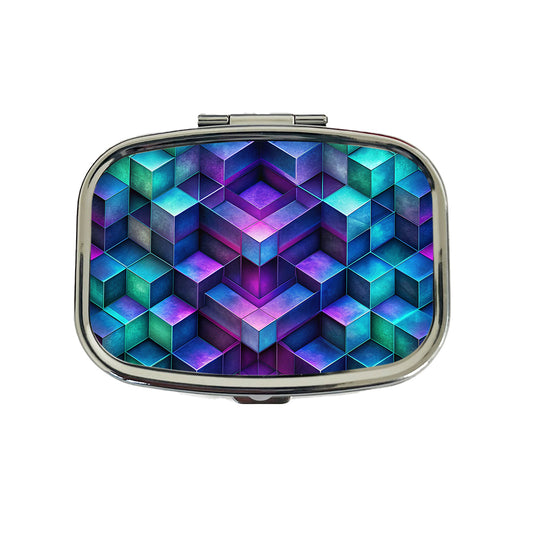 Chunky Angular Blue Purple Green Design Pattern Travel Pill Box Case