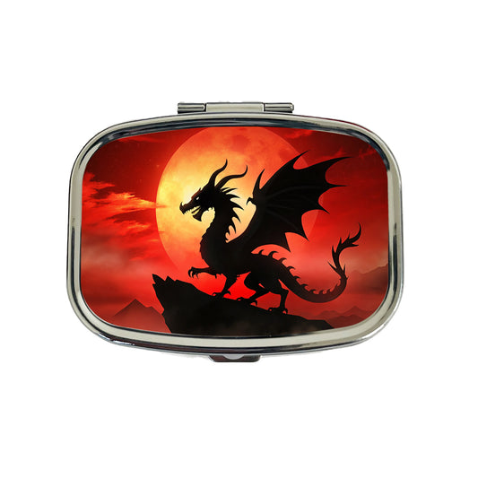 Dragon Silhouette Against A Red Sky Travel Pill Box Case