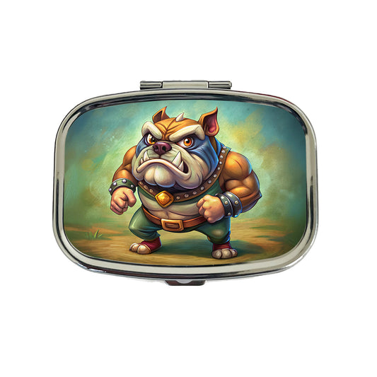 Fighting Bulldog Cartoon Travel Pill Box Case