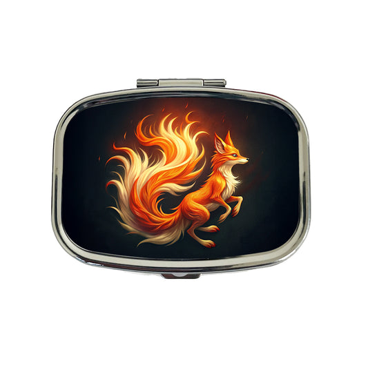 Flaming Fox Fire Kitsune Travel Pill Box Case
