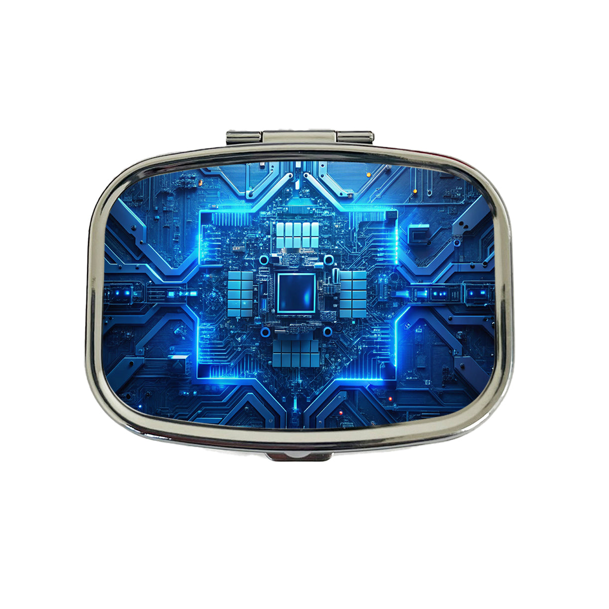 Intricate Blue Circuit Board Travel Pill Box Case