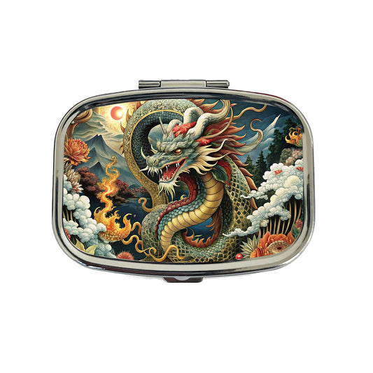 Japanese Asian Dragon Serpent Spirit Art Travel Pill Box Case
