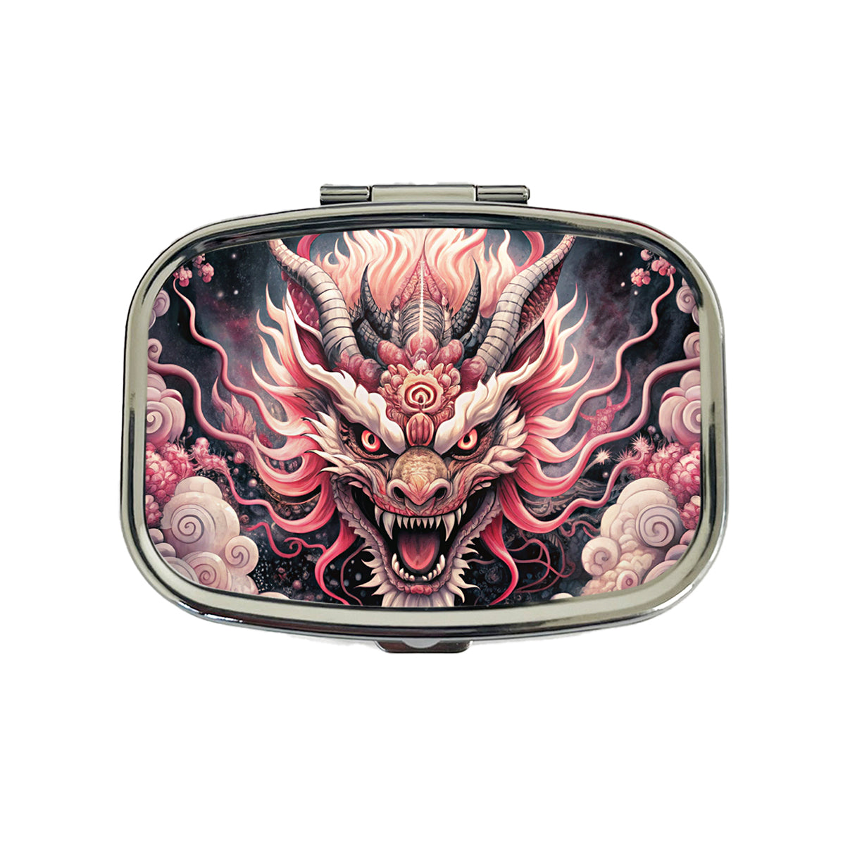 Japanese Asian Pink Spirit Dragon Art Travel Pill Box Case