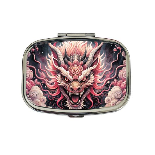 Japanese Asian Pink Spirit Dragon Art Travel Pill Box Case