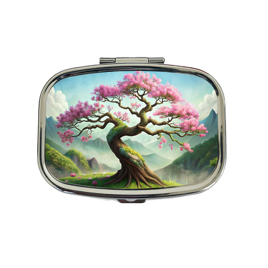 Japanese Bonsai Tree With Pink Flowers On Hillside Travel Pill Box Case