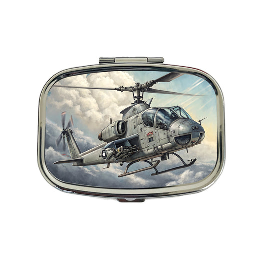 Military Attack Helicopter In Flight Travel Pill Box Case