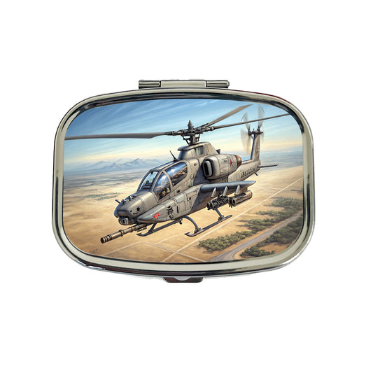 Military Gunship Helicopter In Flight Travel Pill Box Case