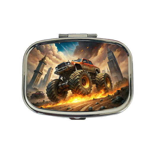 Monster Off-Road Truck Demolishing Cars Travel Pill Box Case