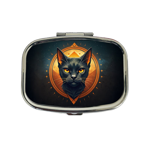 Noir Black Cat Design Travel Pill Box Case