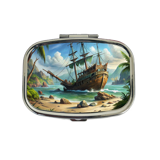 Pirate Sailing Ship Shipwreck Travel Pill Box Case