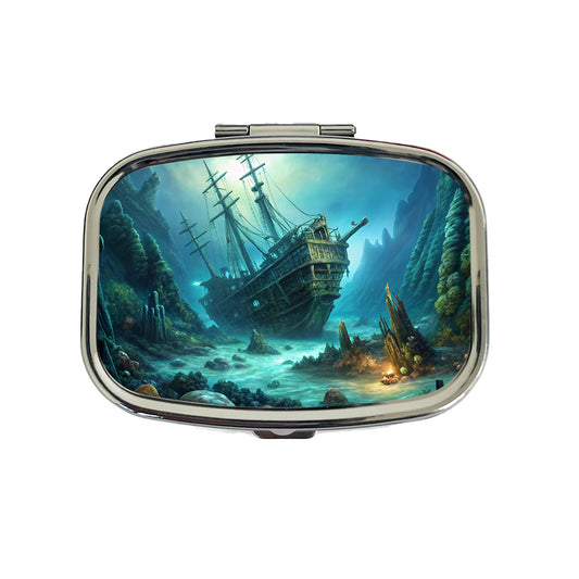 Pirate Ship Shipwreck Under The Ocean Travel Pill Box Case