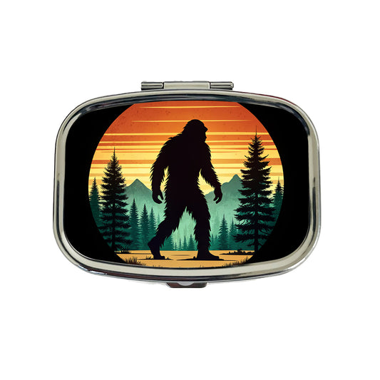 Retro Bigfoot Walking In The Forest Travel Pill Box Case