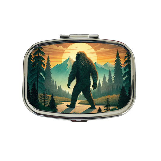 Retro Bigfoot Walking In The Woods At Sunset Travel Pill Box Case