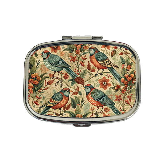 Retro Birds Floral Pattern Vintage Design Travel Pill Box Case