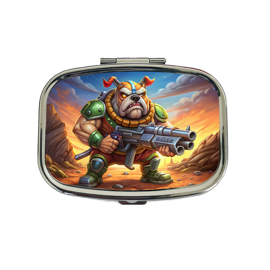 Sci-fi Cartoon Bulldog With Giant Gun Travel Pill Box Case