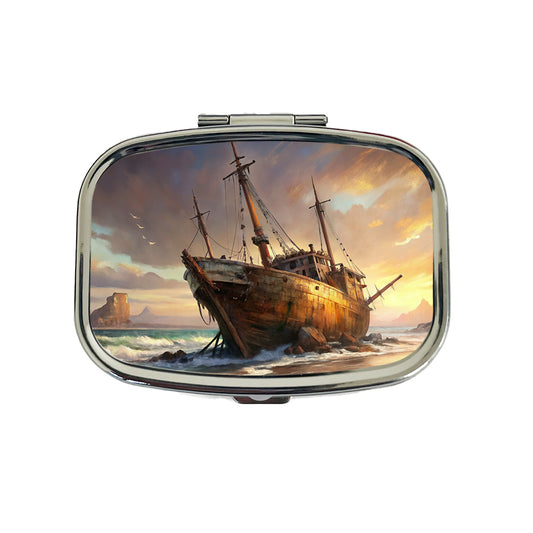 Shipwreck on the Beach Travel Pill Box Case
