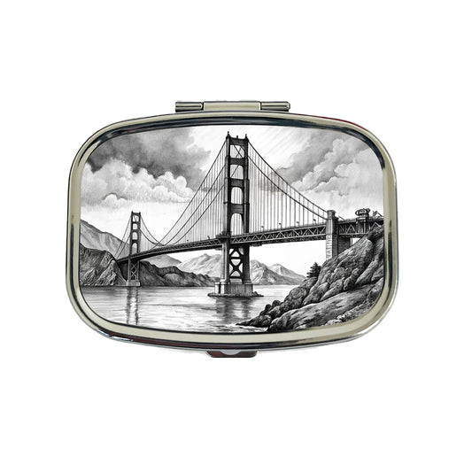 Sketch Of Golden Gate Bridge San Francisco California Travel Pill Box Case