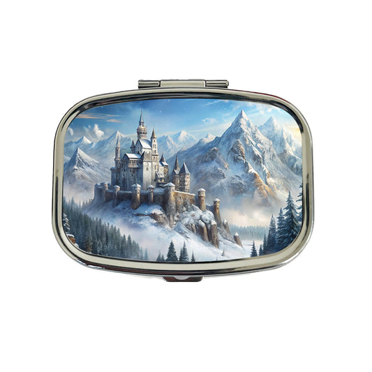 Snow Covered Castle In Mountains Landscape Travel Pill Box Case