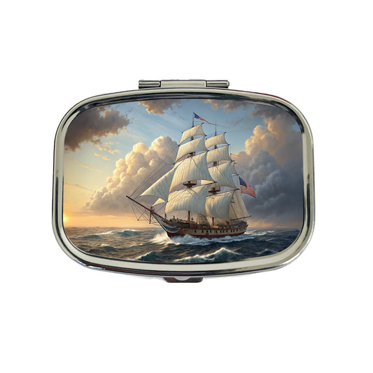 US Navy Frigate 18th Century Sailing Ship At Sea Travel Pill Box Case