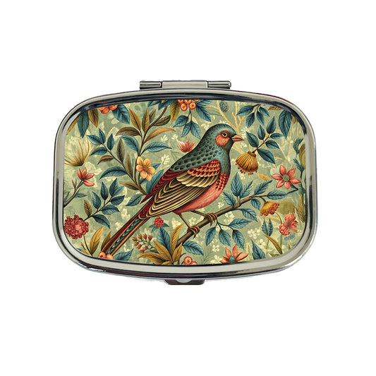 Vintage Retro Bird Floral Design Travel Pill Box Case