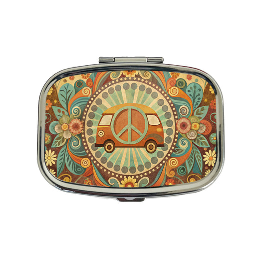 Vintage Retro Boho Hippie Van Peace Design Travel Pill Box Case