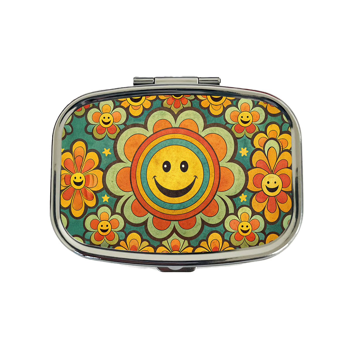 Vintage Retro Hippie Smile Pattern Design Travel Pill Box Case
