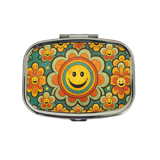 Vintage Retro Hippie Smile Pattern Design Travel Pill Box Case