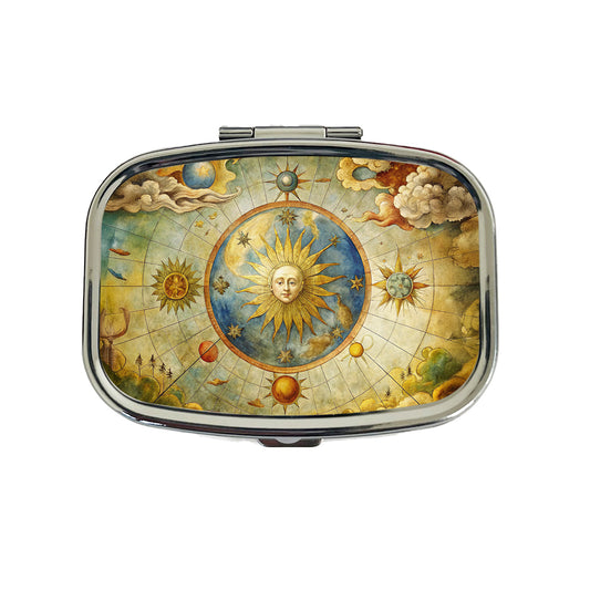 Vintage Sun Moon Celestial Map Travel Pill Box Case