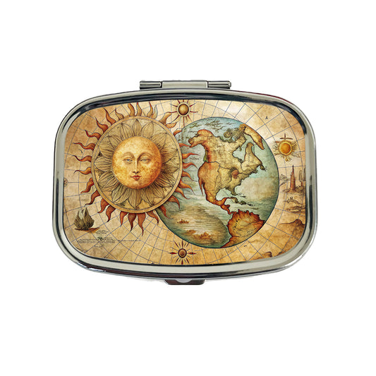 Vintage Sun Moon Map Travel Pill Box Case