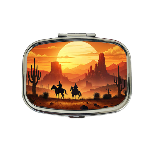 Wild West Sunset Silhouettes Southwest Landscape Travel Pill Box Case