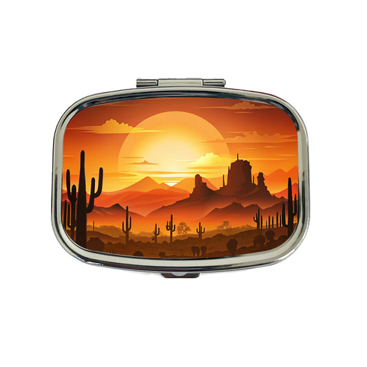 Wild West Sunset Southwest Landscape Silhouette Travel Pill Box Case