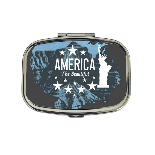 America The Beautiful United States USA Patriotic Statue of Liberty Travel Pill Box Case