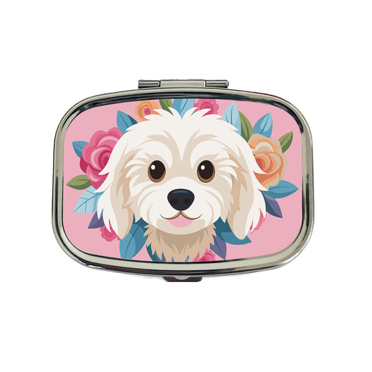 Cavachon Head Dog Floral Motif Pink Background Travel Pill Box Case